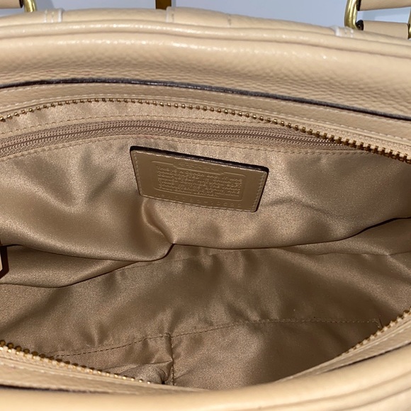 COACH 10526 Satchel Pepled Shoulder Bag Hand Bag Leather Beige - Picture 12 of 16